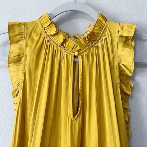 By Anthropologie Tiered Sleeveless Satin Blouse Honey Mustard Gold Size Small - Picture 6 of 12